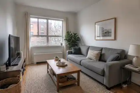 Low-resolution apartment living room before AI image upscaling