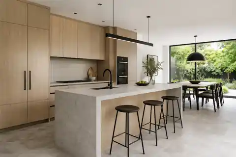 Low-resolution kitchen architectural render before AI upscaling