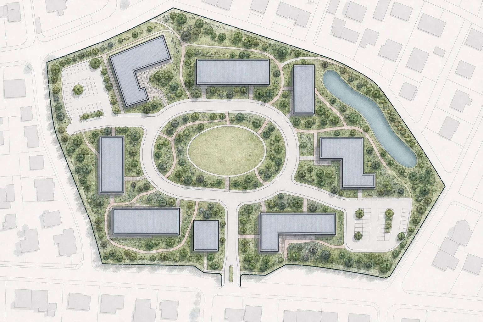 Refined architectural masterplan illustration for a presentation board