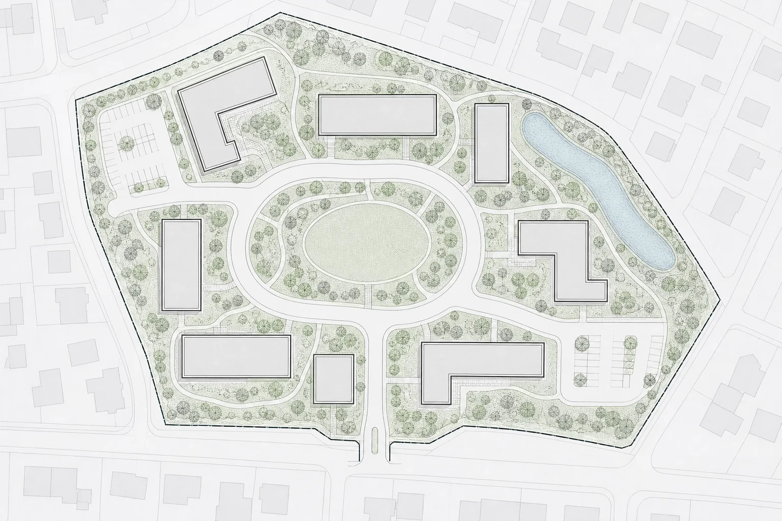 Masterplan Design example showing the original space and a transformed result: uploaded plan