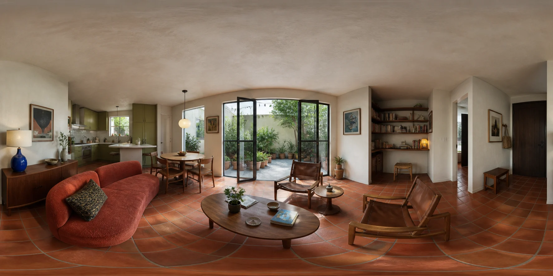 Living room expanded into an AI-generated 360 degree panorama