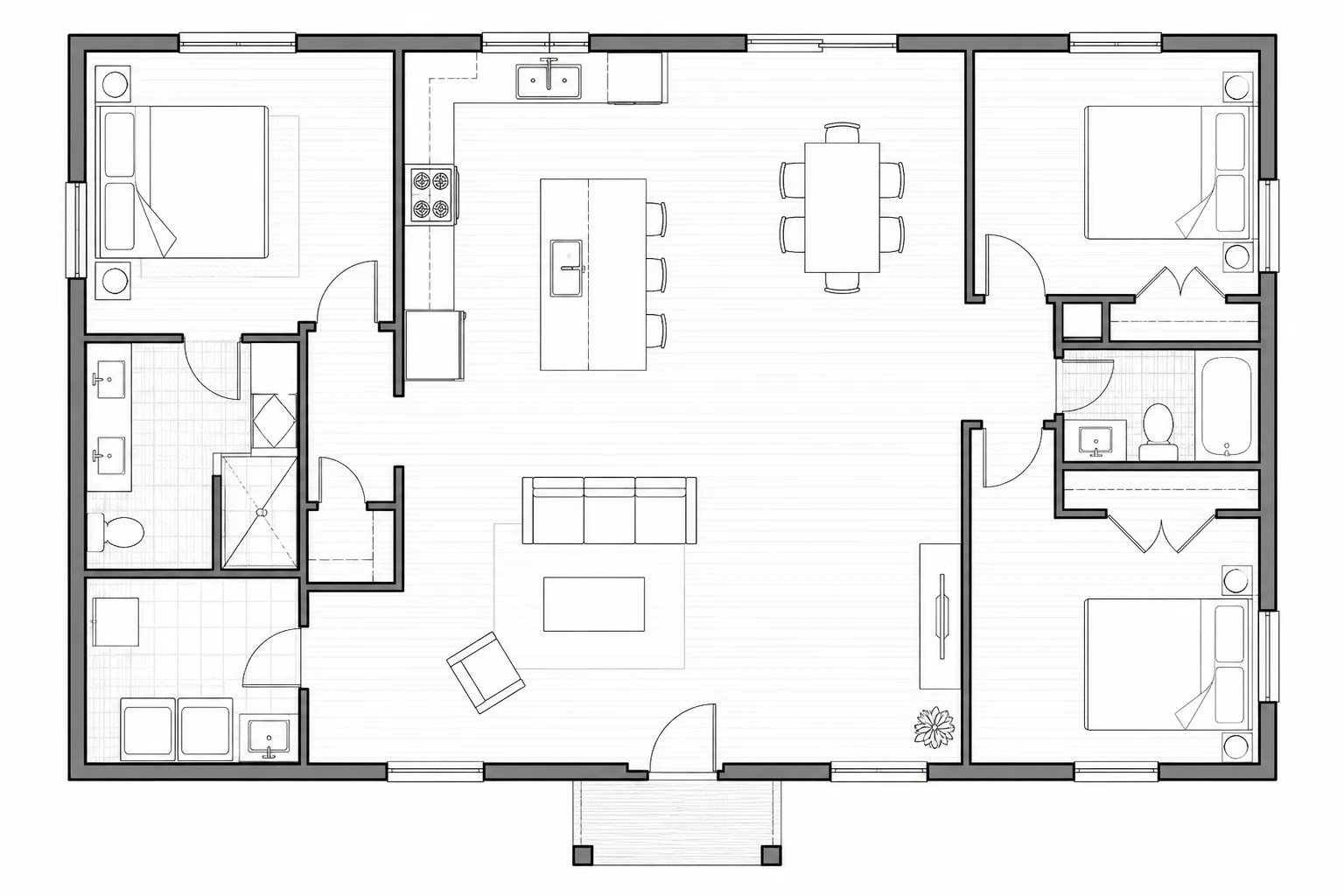 Original black and white architectural floor plan before AI rendering