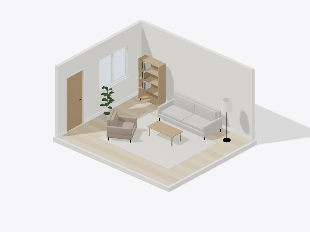 The same living room rendered in the 3D room planner