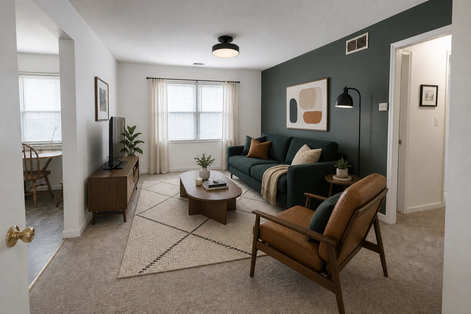 Living room transformed with modern organic AI interior design