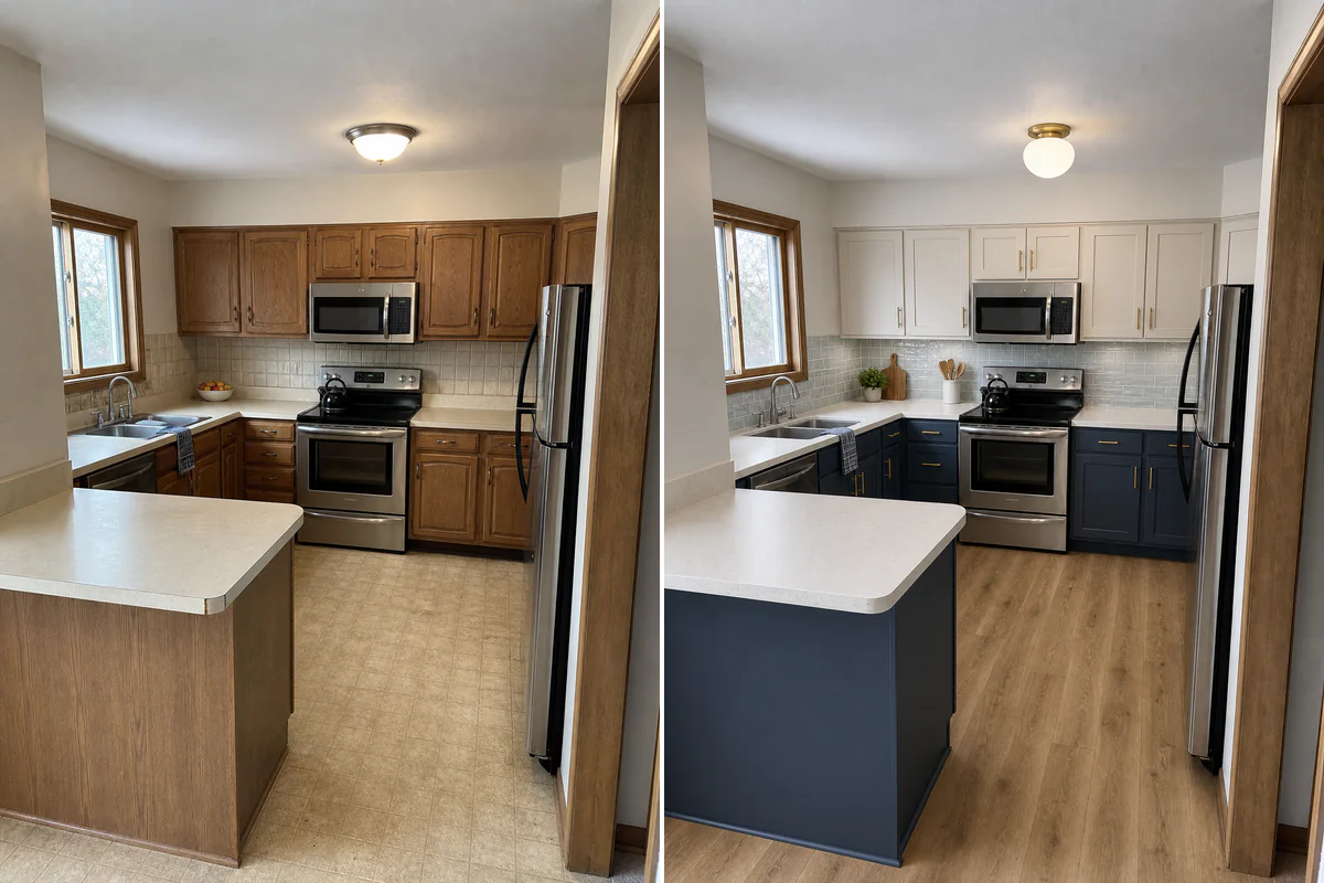 Kitchen remodel before and after design preview