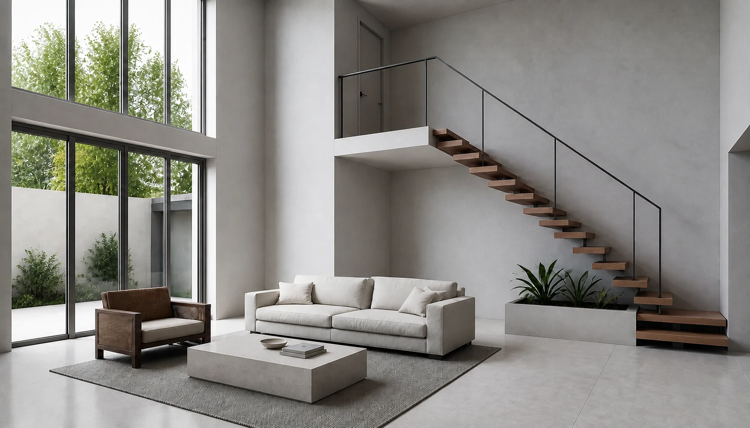 Neutral daylight interior visualization generated from an architectural model view