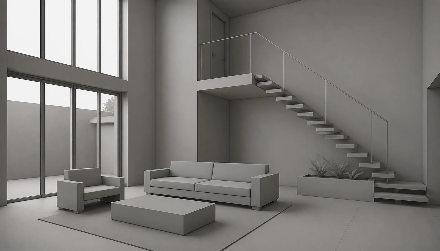 Original gray architectural model view before AI visualization