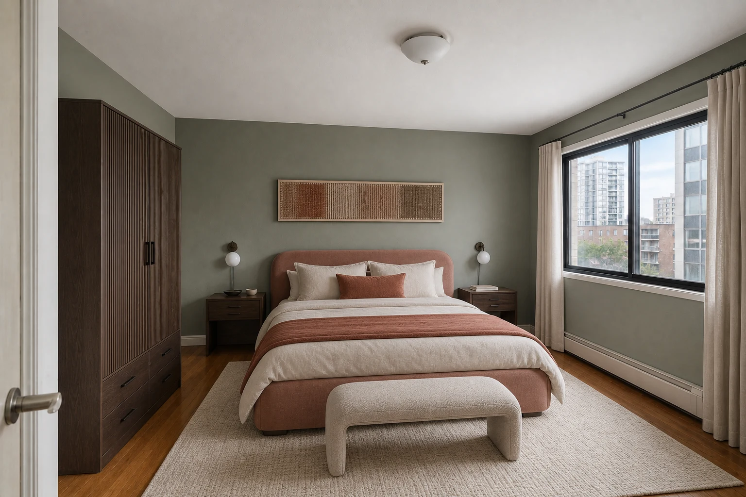 Cozy AI interior design with layered textiles, warm lamps, and inviting color palette