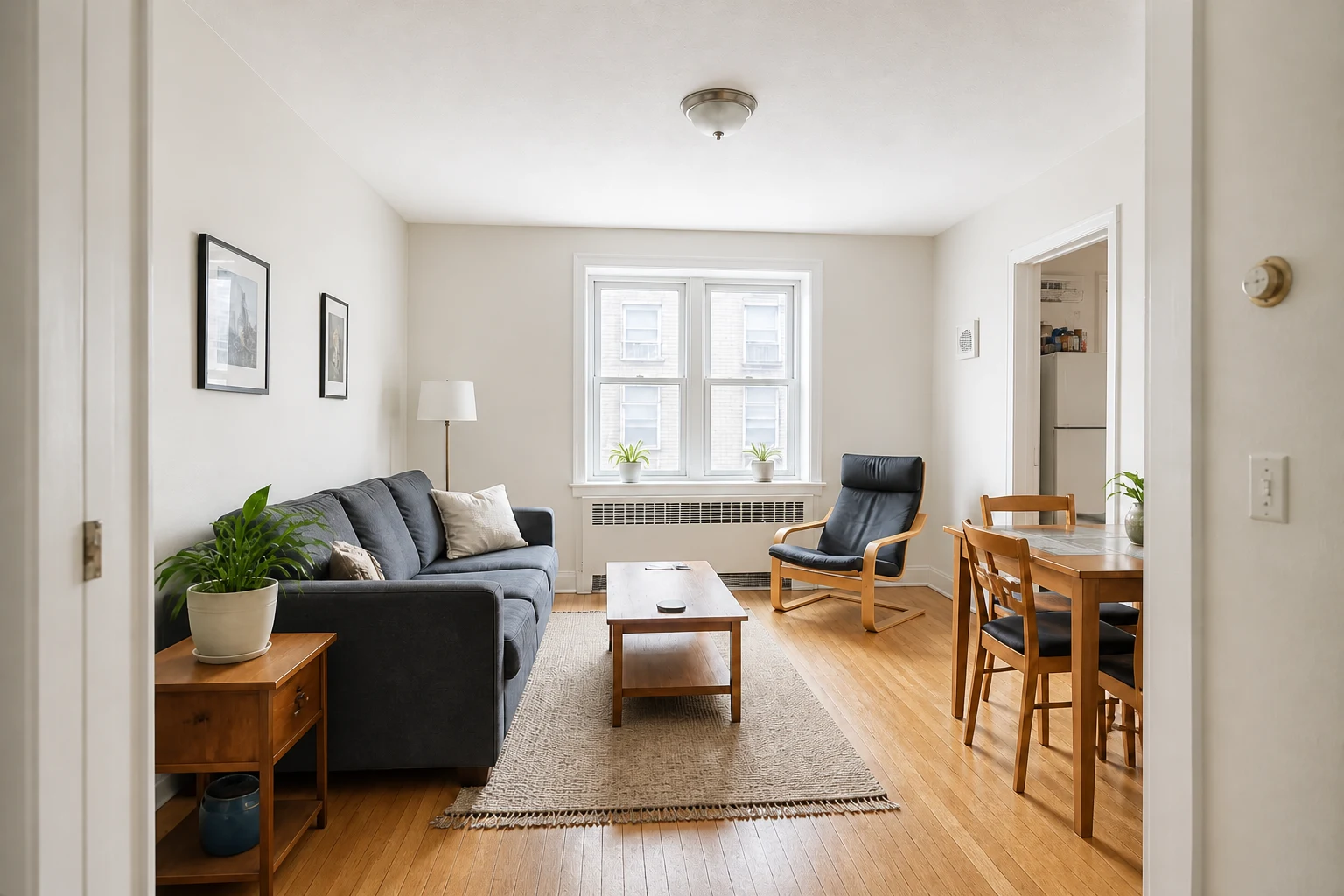 Living room after AI relighting creates bright balanced natural daylight