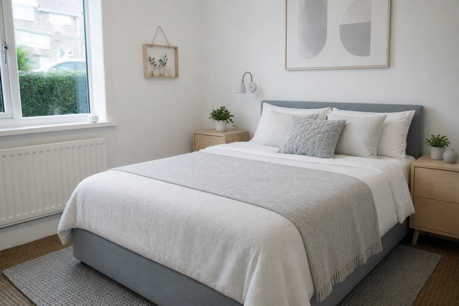Real compact bedroom redesigned in a cool Scandinavian style