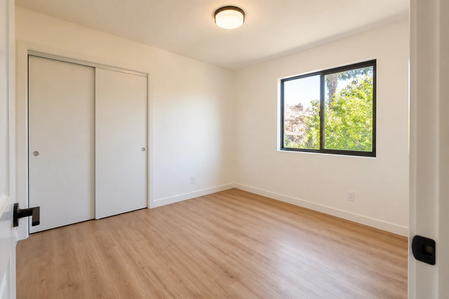 Vacant apartment bedroom before AI virtual staging