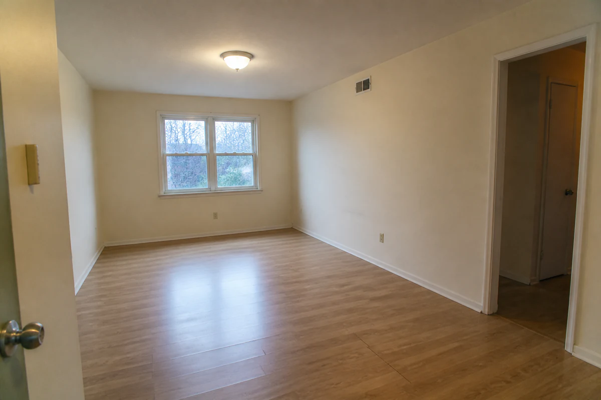 Empty apartment living room after AI removes sofa, chairs, rug, tables, and decor